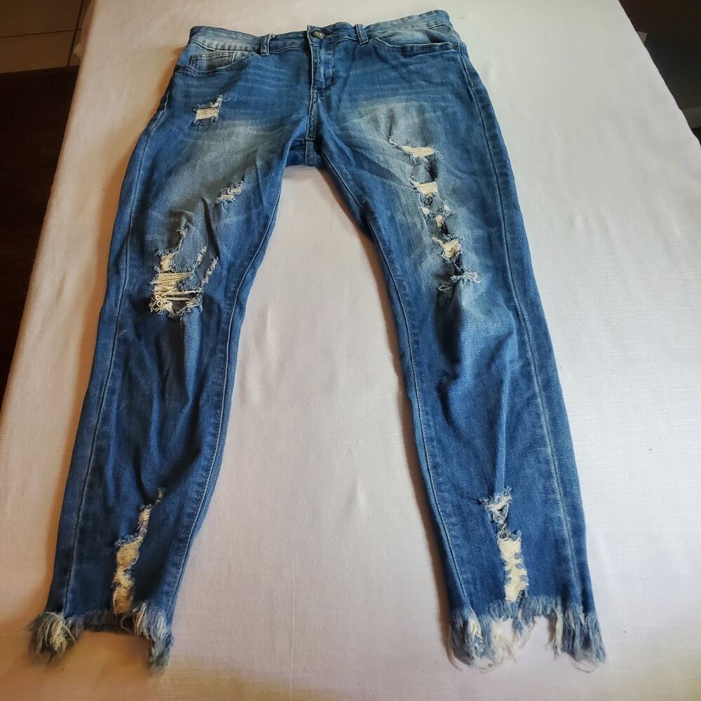 Cover Girl Womens 9/10 Medium Wash Distressed Stretch Skinny Jeans Denim